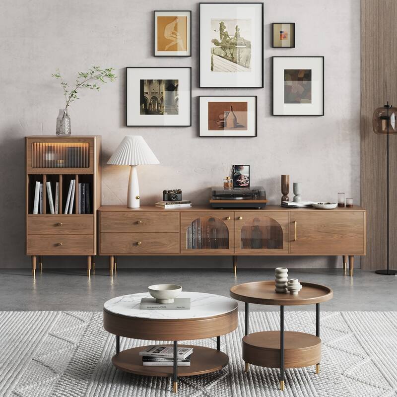 JASIWAY Modern TV Stand with Solid Wood Feet