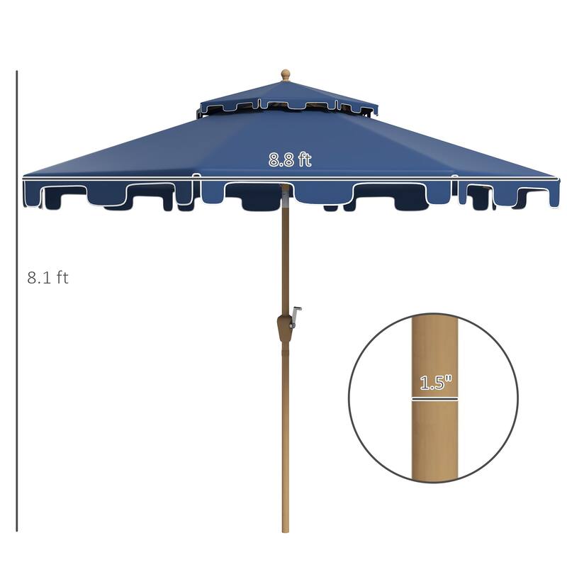 9' Patio Umbrella with Push Button Tilt and Crank, Double Top Ruffled Outdoor Market Table Umbrella with 8 Ribs
