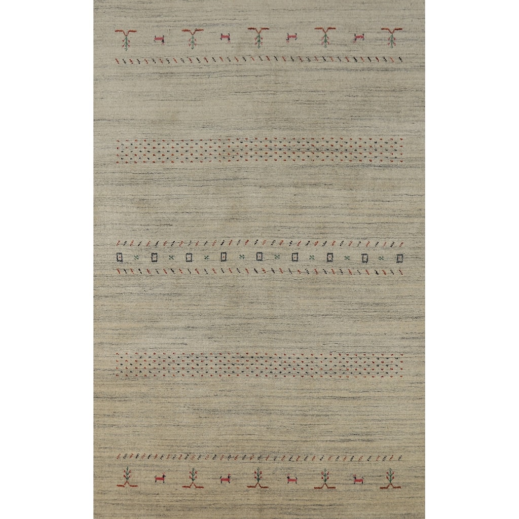 Hand Knotted Oriental 100% Wool Carpet Tribal Animal Pictorial Beige & Ivories Gabbeh Area Rug - 7' 9'' X 5' 1''
