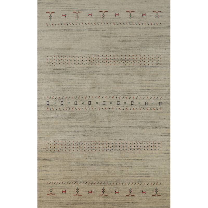 Hand Knotted Oriental 100% Wool Carpet Tribal Animal Pictorial Beige & Ivories Gabbeh Area Rug - 7' 9'' X 5' 1''