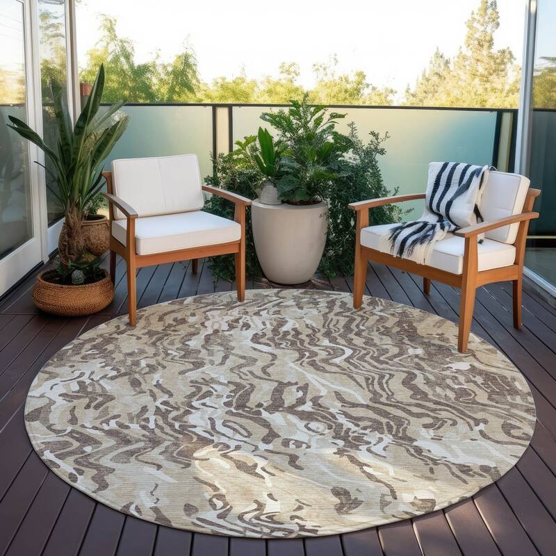 Machine Washable Indoor/ Outdoor Abstract Flow Chantille Rug