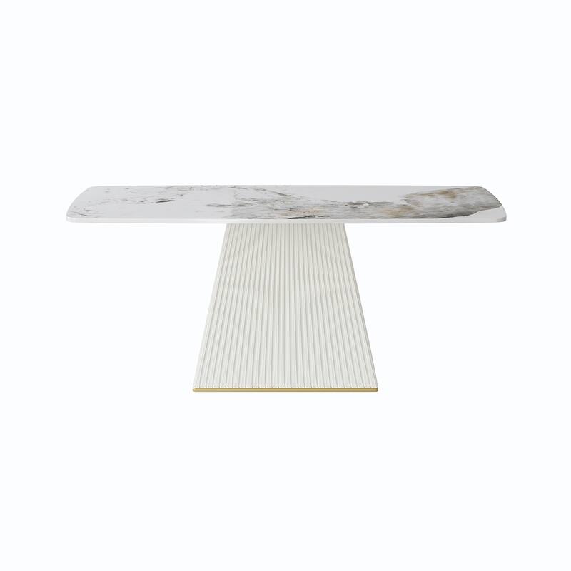 Modern Dining Table Sintered Stone Rectangle Kitchen Table With Square Pedestal