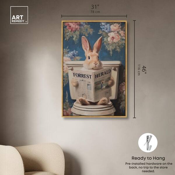 dimension image slide 7 of 24, Rabbit in Garden Toilet Bathroom Wall Art Canvas Print by Art Remedy