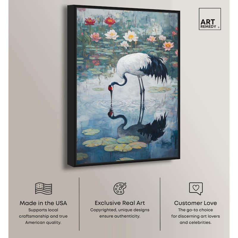 Crane in Lilies Canvas by Art Remedy
