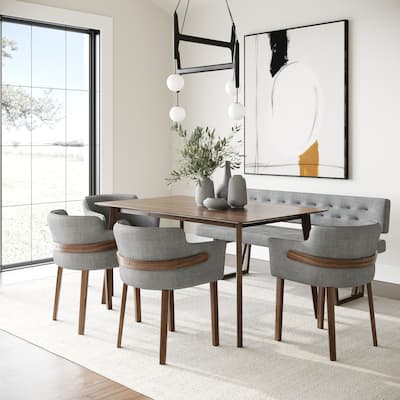 Modrest Castillo & Jordan Modern Grey Fabric & Walnut 6-Piece Dining Set