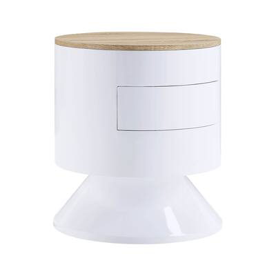 ACME Otith Round Night Table in Natural and White High Gloss