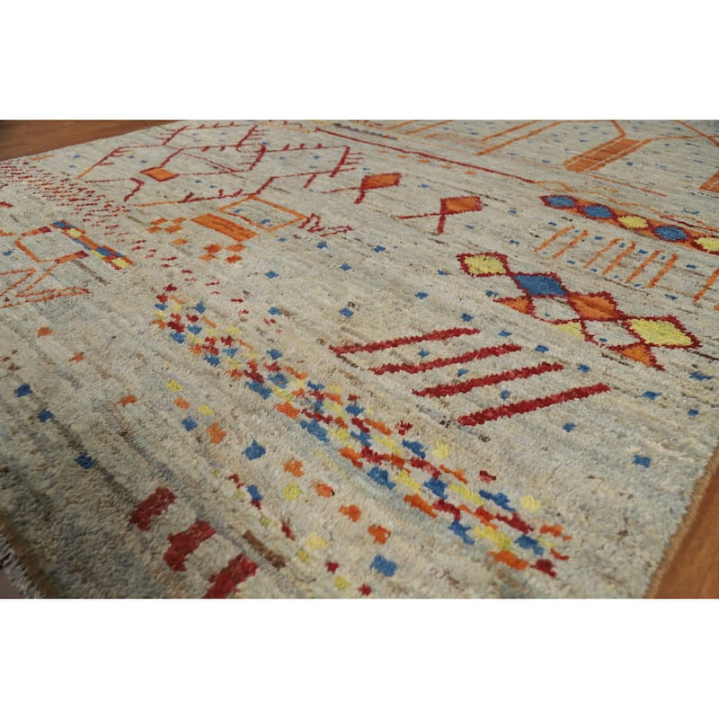 Moroccan Oriental Area Rug Hand-Knotted Grey Wool Carpet - 6'8" x 9'10" - 6'8" x 9'10" - Grey