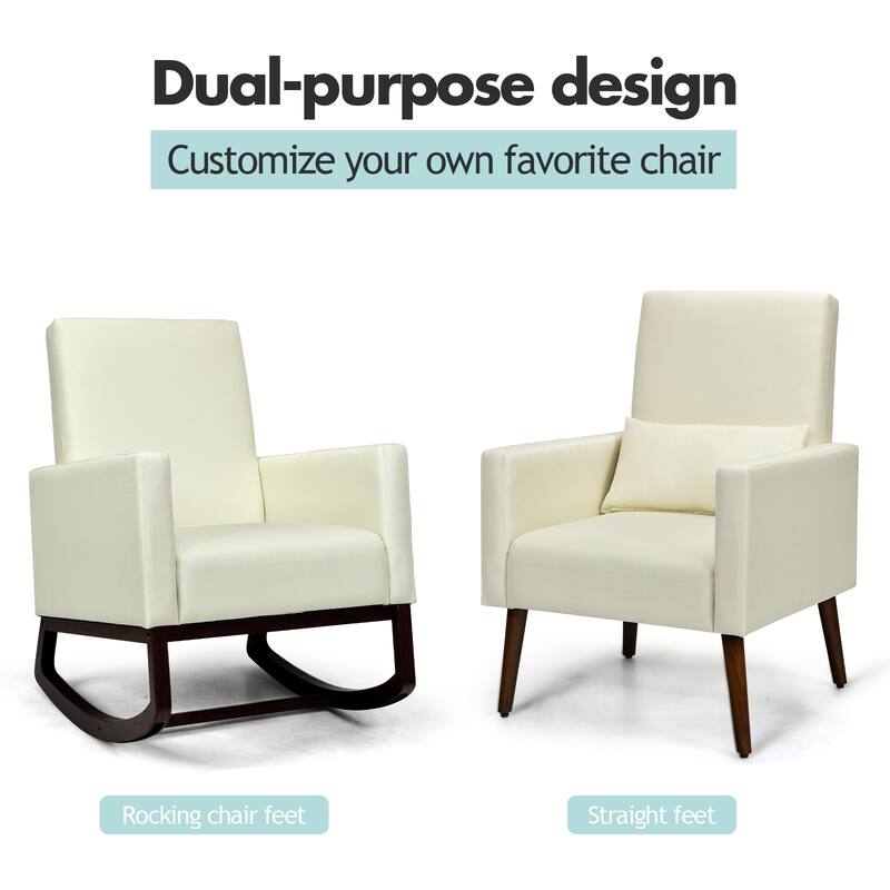 2-in-1 Fabric Upholstered Rocking Chair with Pillow-Beige - 28" x 31" x 40"