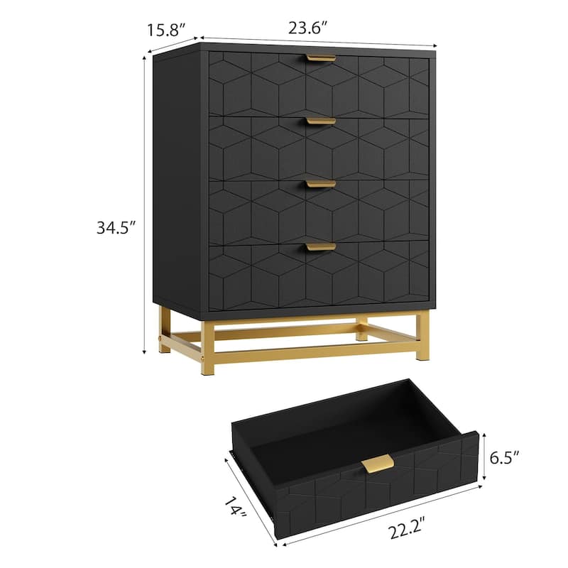 4 Drawer Dresser, with Metal Legs and Gold Handles