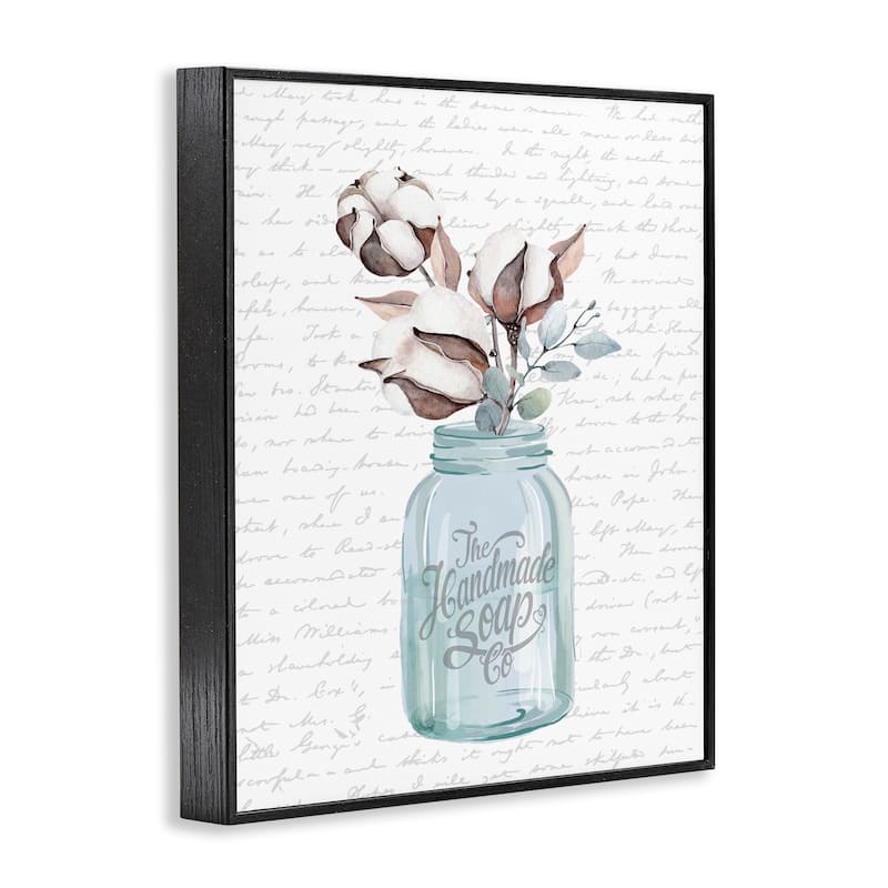 Stupell Handmade Soap Jar Cotton Flower Bathroom Word Design Framed Wall Art, Design By Artist Lettered and Lined - Grey