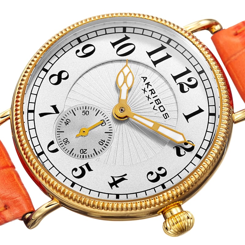 Akribos XXIV Women's Quartz Multifunction Leather Orange Strap Watch - Orange