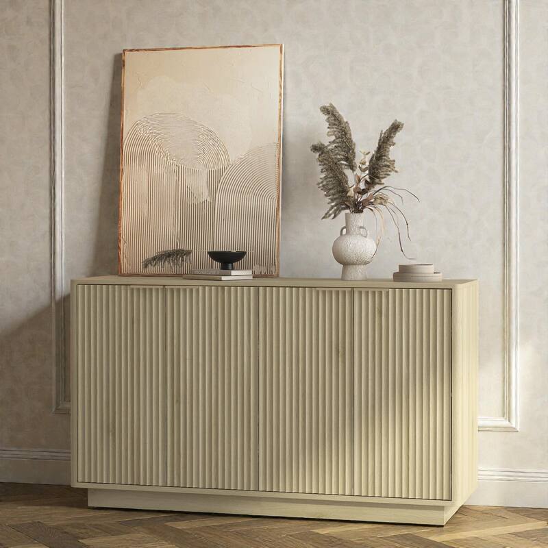 55.1" Modern Fluted Buffet Cabinet with Adjustable Shelves, Large Sideboard Credenza Storage Console Table