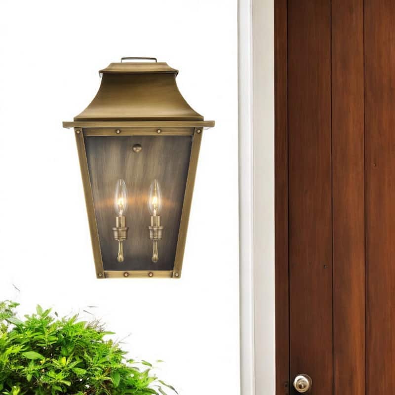 2-Light Pocket Wall Light with Tapered Clear Glass and Metal Frame - 7.75” x 11” x 17.25” - Brass
