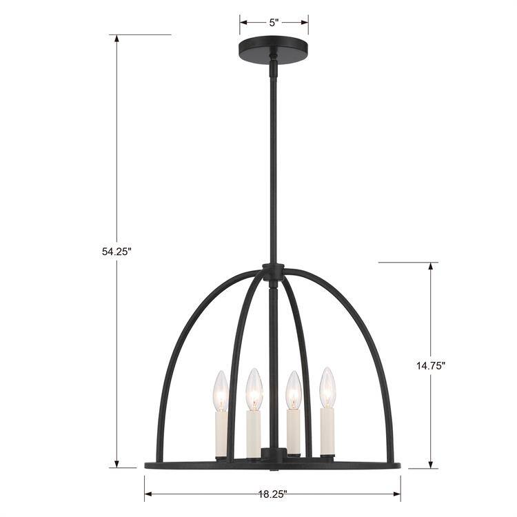 Abbott 4 Light Black Chandelier - 18.25'' W x 14.75'' H