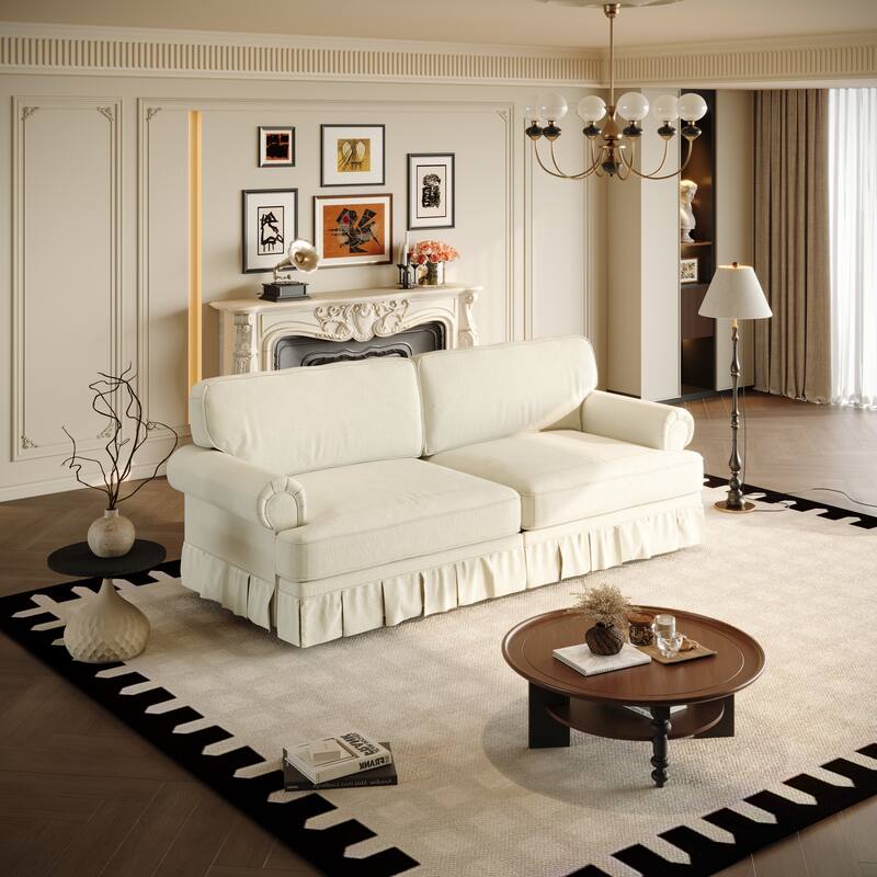 Luxuriously Sofa for Living Room, Chenille Sectional Couch with Pleated Skirt Design, Traditional Rolled Arms Deep Seat Couches