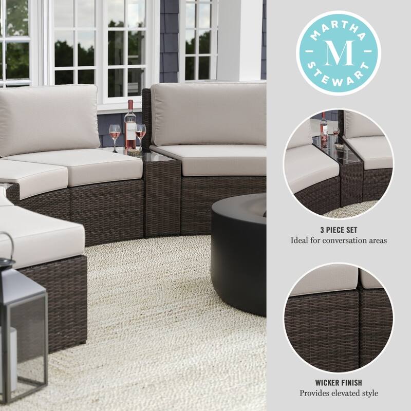 Martha Stewart Outdoor Modular Rattan Wicker Sectional Sofa Seats & Side Table - 33"W x 31"D x 30"H