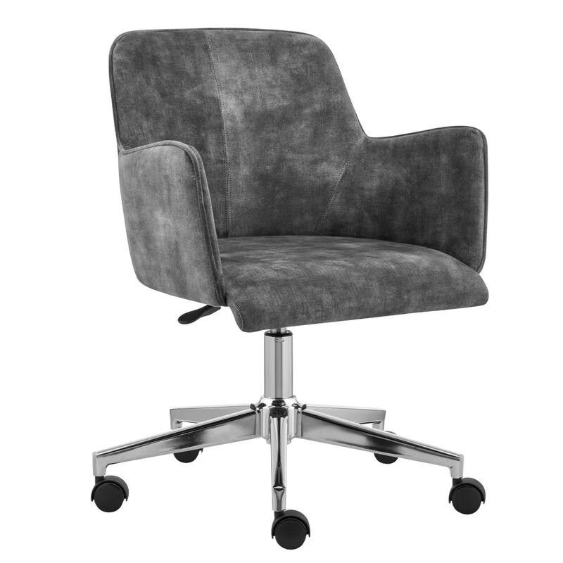 Dark Gray and Silver Velvet and Steel Adjustable Swivel Rolling Conference Office Chair - 23.63' X '33.08' X '21.86