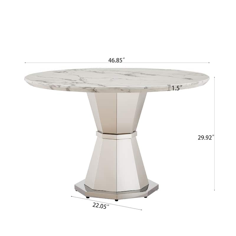 GDFStudio - Jane Series 47" Round Marble Dining Table and Stainless Steel Base for Dining Room, Kitchen
