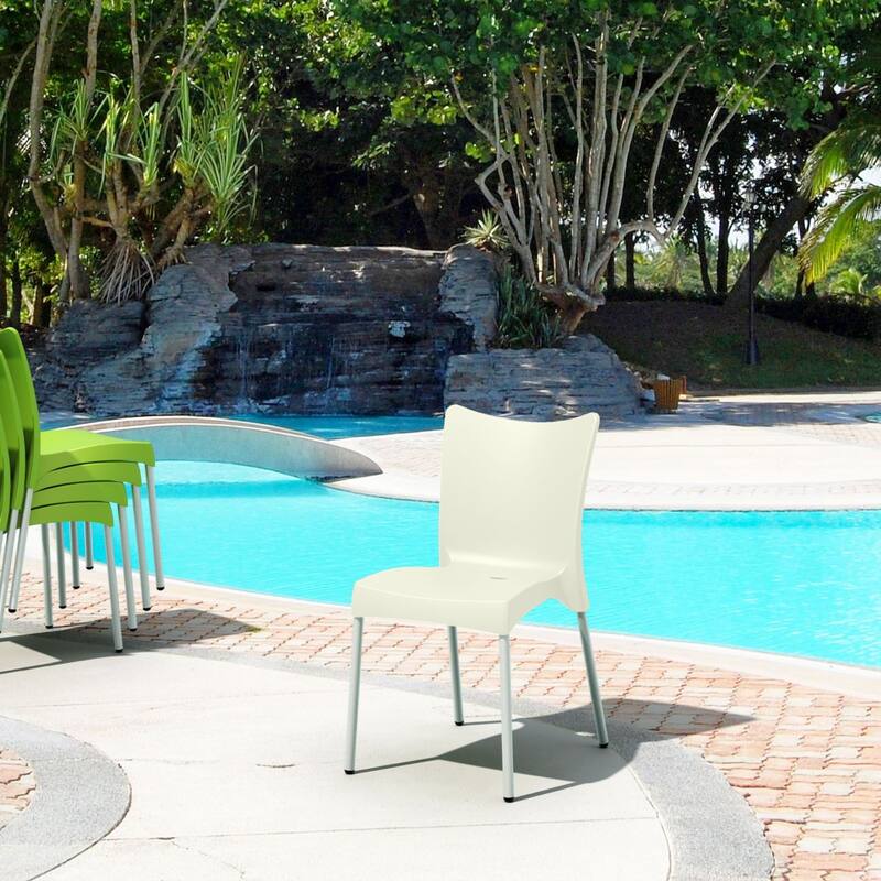 33.25" Beige and White Stackable Outdoor Patio Dining Chair