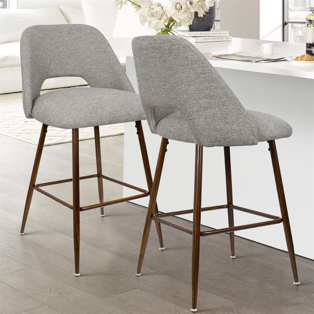 Upholstered Modern Bar Stool Walnut Leg (Set of 2)