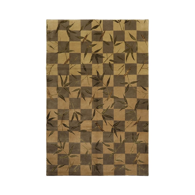 Hand Knotted Tibetan Green Floral Wool Transitional Oriental Area Rug - 6' x 9' 2''
