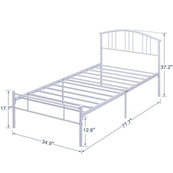 14 Inch Twin Size Bed Frame Metal Platform Bed with Spindle Headboard
