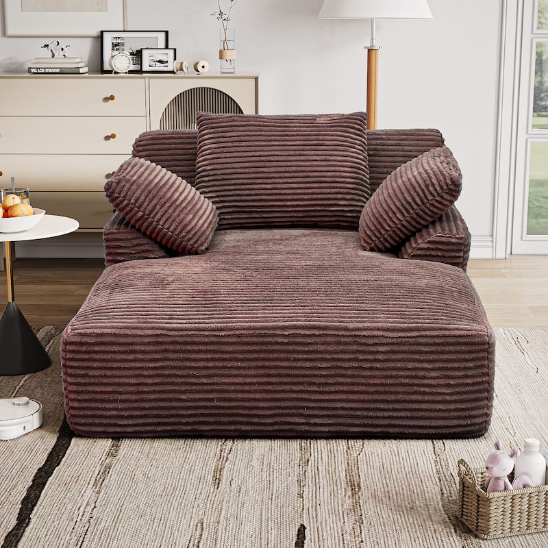 Oversized Fluffy Plush Corduroy Sleeper Sofa, Single Chaise Lounge Couch Chair, Deep Seat Reading Chair for Living Room - Brown