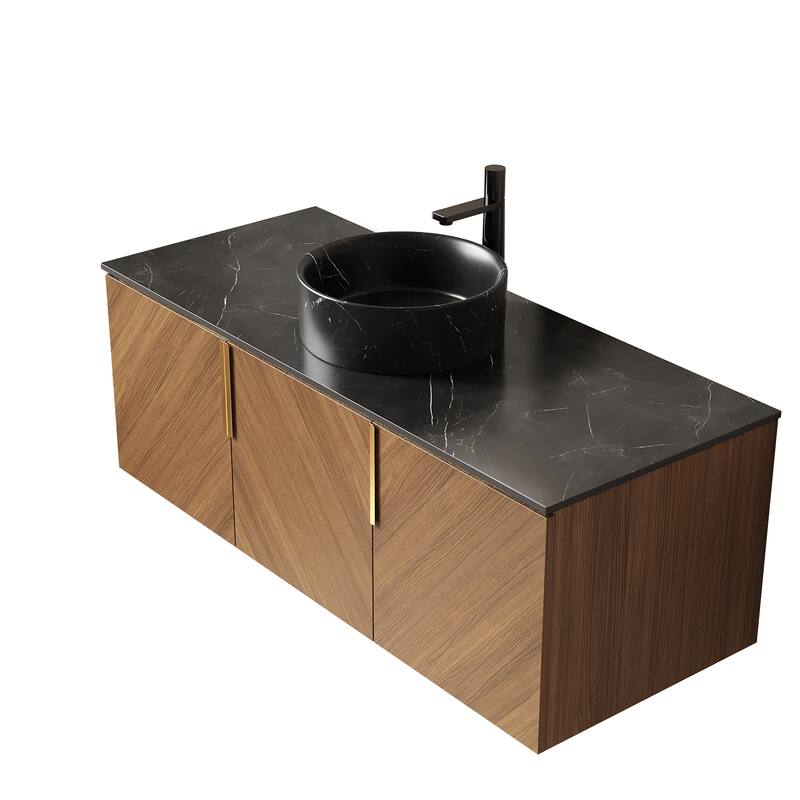 Wall-Mounted Bathroom Vanity with Round Ceramic Sink