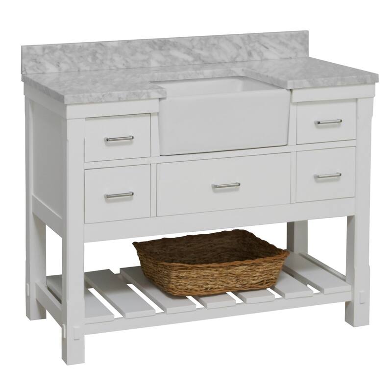 KitchenBathCollection Charlotte 48" Farmhouse Bathroom Vanity with Carrara Marble Top