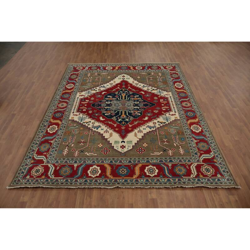 Hand Knotted Oriental 100% Wool Carpet Traditional Medallion Multi-Colored Heriz (serapi) Area Rug - 10' 0'' X 8' 2''