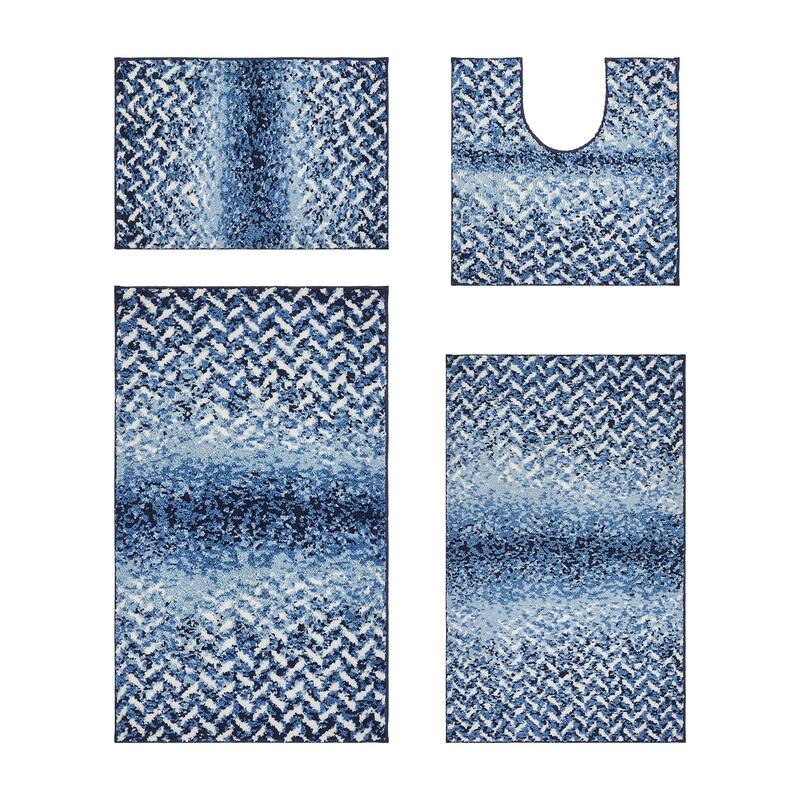 Better Trends 100% Micro Polyester 4&5 Pc Bathroom Rug Set-Casablanca Collection with Chevron Pattern, Machine Washable Bath Mat