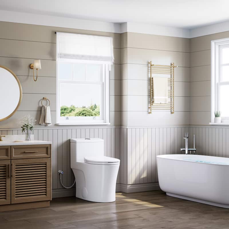 HOROW 1 Piece Dual Flush Elongated Toilet Matte White 0.8 1.28 GPF ADA Height Soft Close Seat - N/A