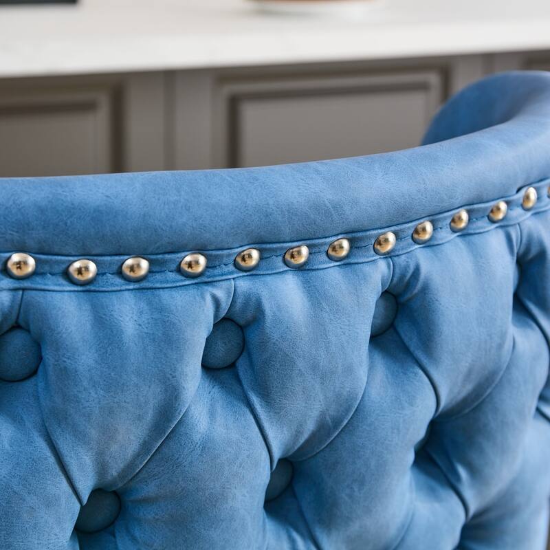 Roomfitters Bar Stools Set of 2, Modern PU Leather Adjustable Swivel Counter Chairs with Tufted Backrest