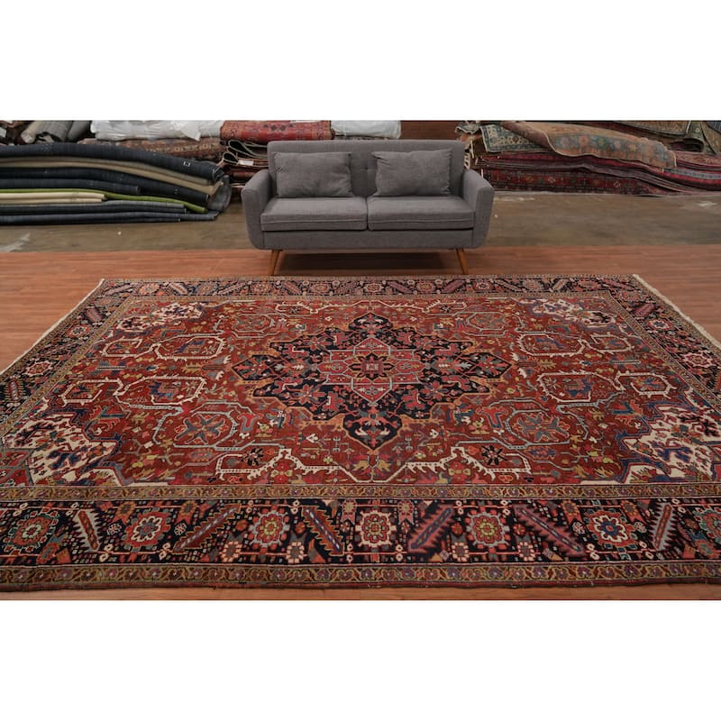 Hand Knotted Oriental 100% Wool Carpet Traditional Medallion Oranges & Rust Heriz (serapi) Area Rug - 11' 11'' X 8' 11''