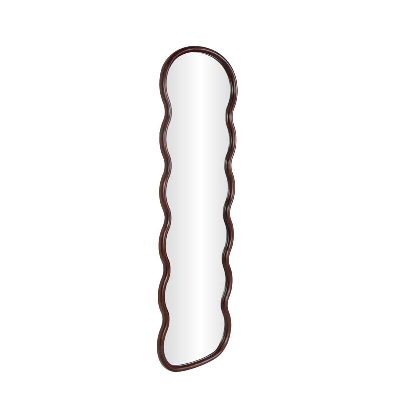 Dark Brown Wood Wavy Room Wall Mirror