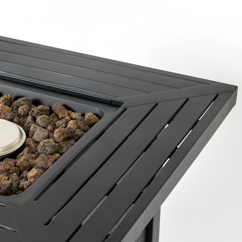 Anmytek Propane Fire Pit Table Outdoor Wicker Style Patio Heater with Lava Rocks Black Backyard Deck