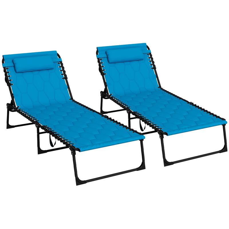 Outsunny Folding Chaise Lounge Set with 5-level Reclining Back, Outdoor Lounge Chairs with Build-in Padded Seat