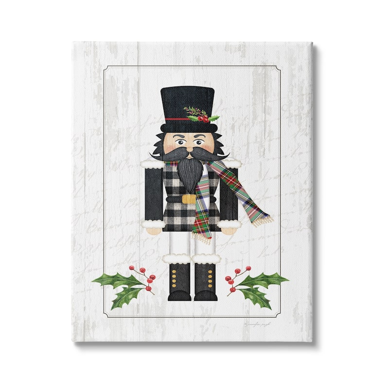 Stupell Christmas Holly Nutcracker Winter Plaid Coat Canvas Wall Art - White