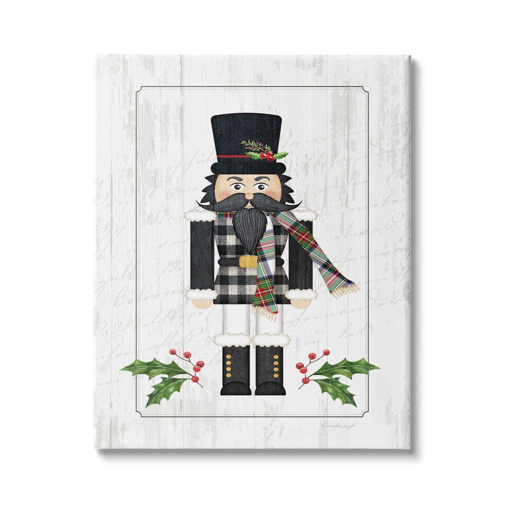 Stupell Christmas Holly Nutcracker Winter Plaid Coat Canvas Wall Art - White