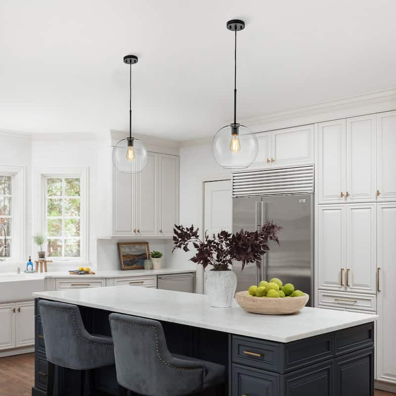 11.0''W 1-Light Modern Hand-blown Clear Glass Globe Pendant