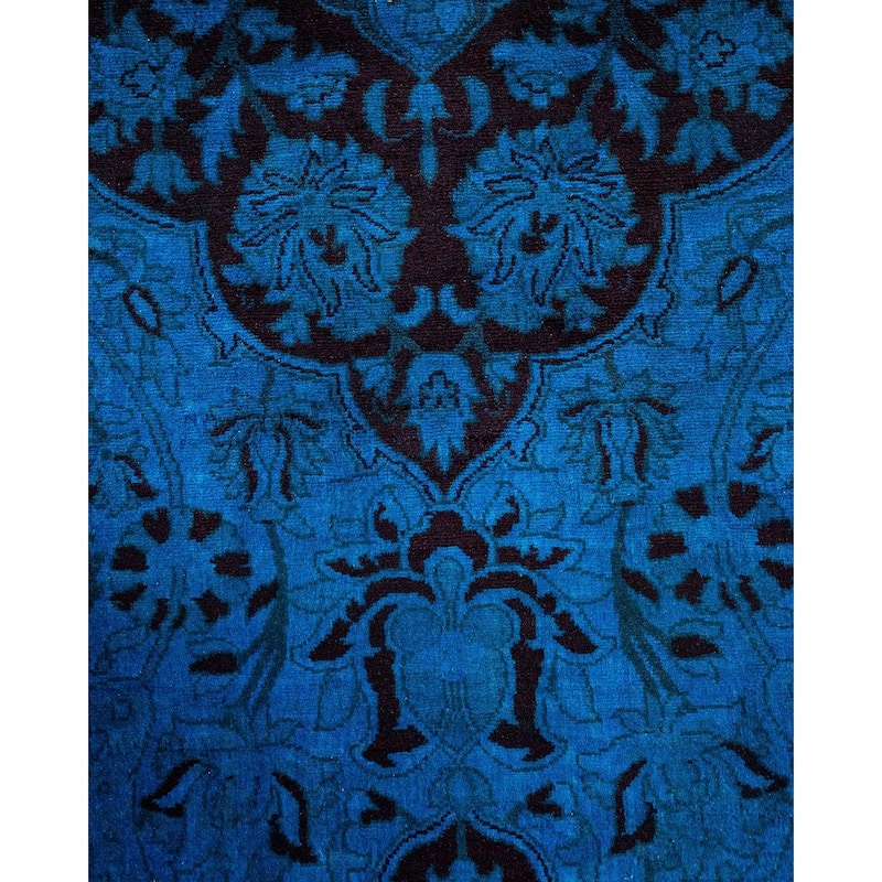 Overton Hand Knotted Wool Vintage Inspired Modern Contemporary Overdyed Blue Area Rug - 4' 7" x 7' 1"