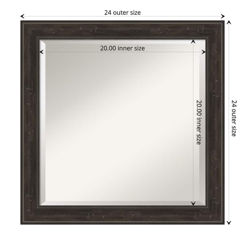 Beveled Bathroom Wall Mirror - Shipwreck Greywash Narrow Frame - Outer Size: 24 x 24 in
