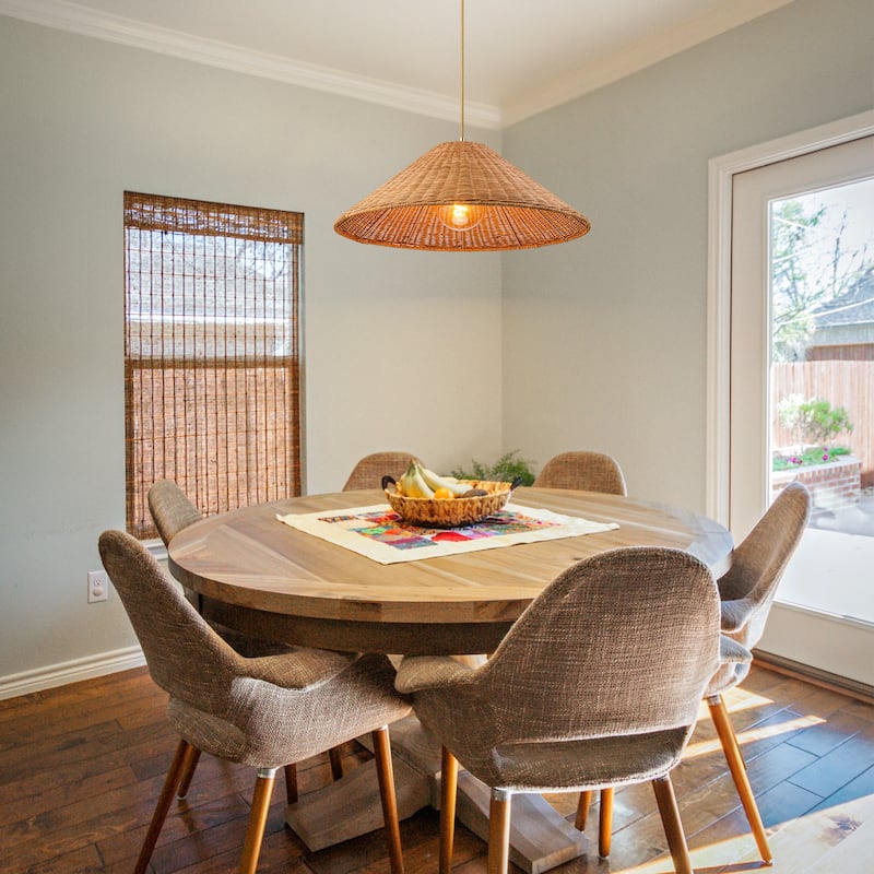 1-Light Farmhouse Straw Hat Hand Woven Chandelier with Natural Rattan Shade