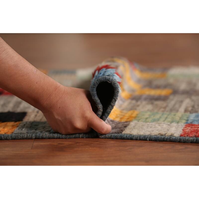 Moroccan Oriental Runner Rug Handmade Checkered Wool Carpet - 3'1" x 9'10"
