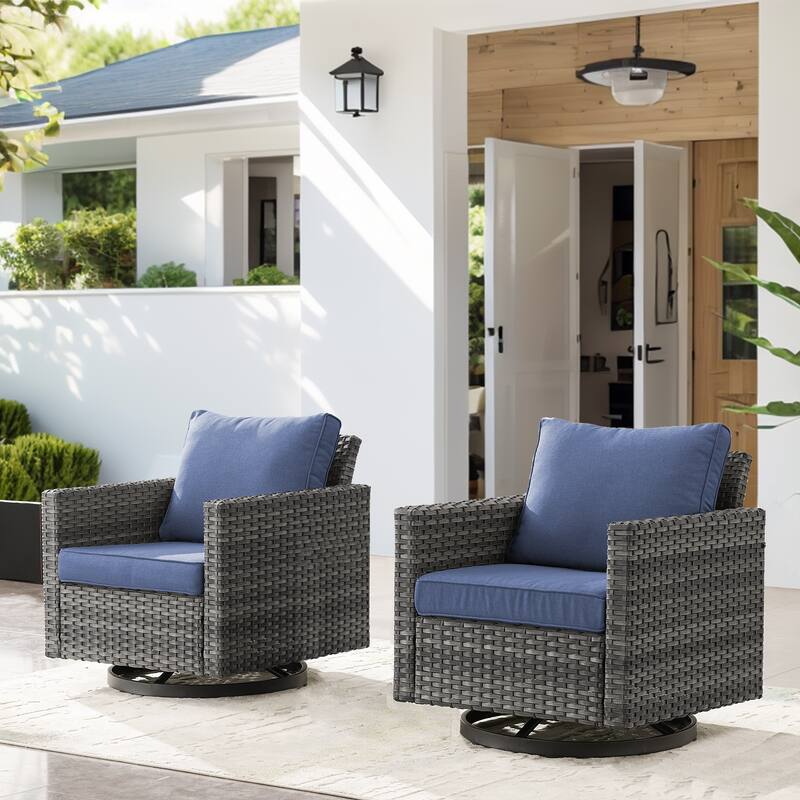 Outdoor Patio Rocking Swivel Chairs - 2PC - Grey - Blue - Grey