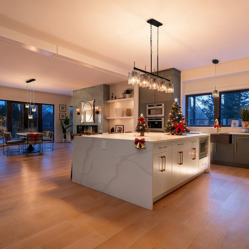 Kasy Modern 5-Light Linear Chandelier Textured Glass Kitchen Island Light Art Deco