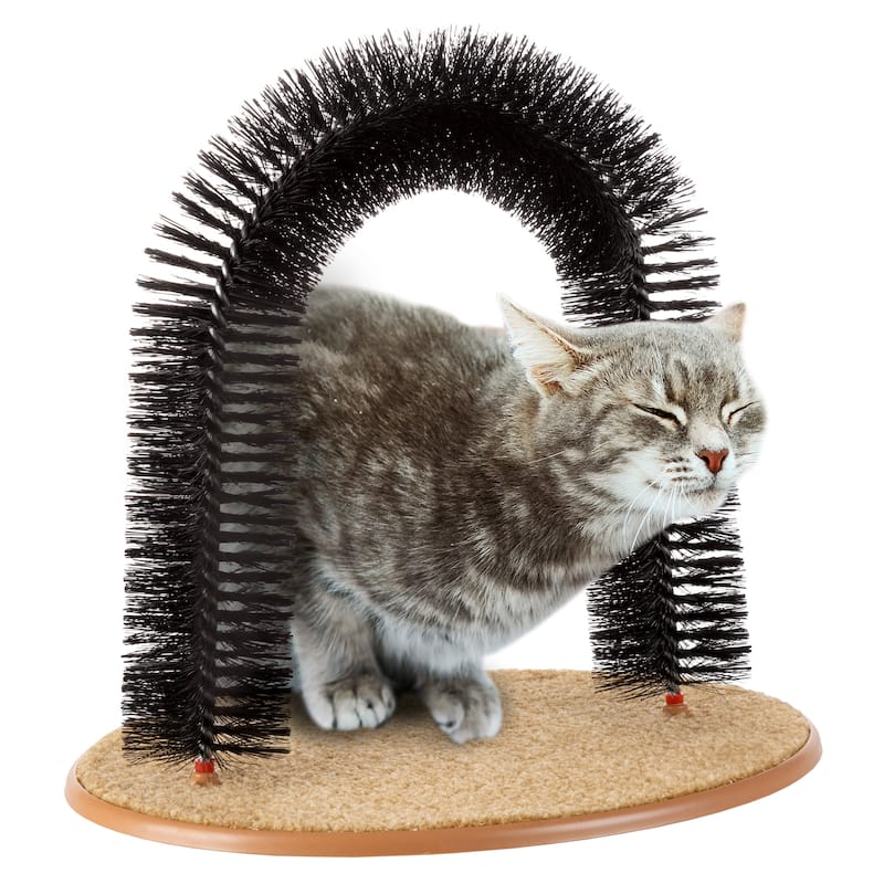 Petmaker Cat Self-Groomer - Bristle Ring Brush Kitten Arch with Carpeted Base - Assembly Required