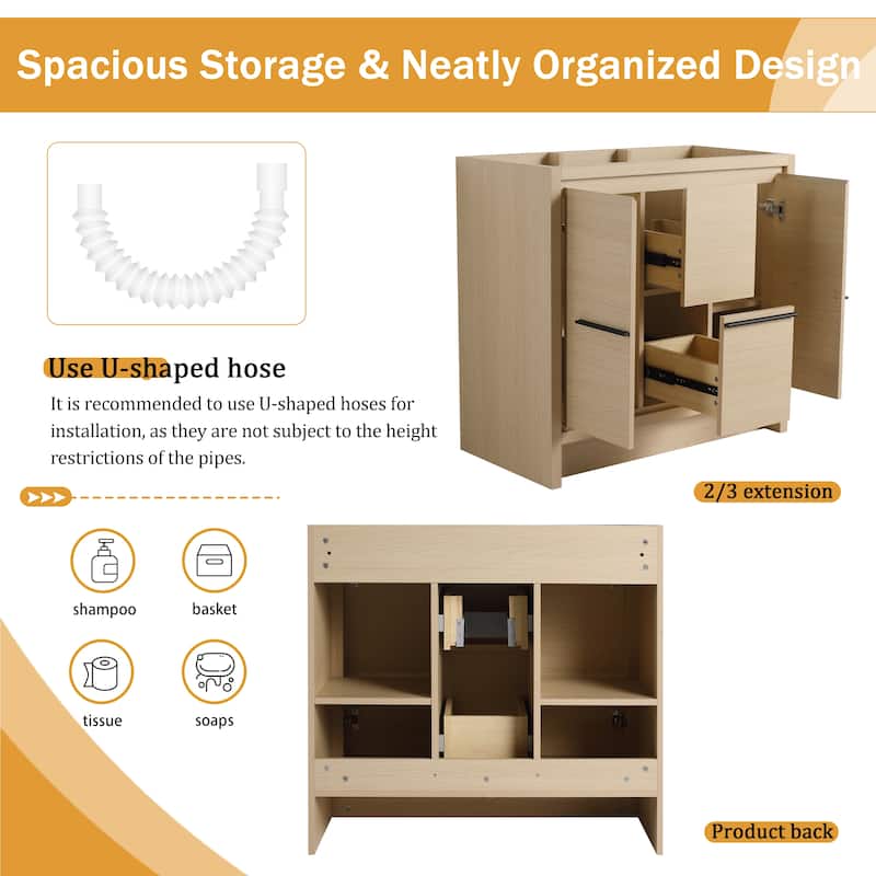 Malwee 24"/30"/36"/48"/60" Bathroom Vanity Without Sink, FreeStanding Vanity Cabinet with Soft Close Door and Drawer