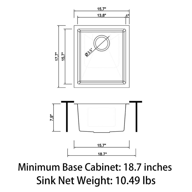 Sinber Undermount Single Bowl 304 Stainless Steel Kitchen Sink