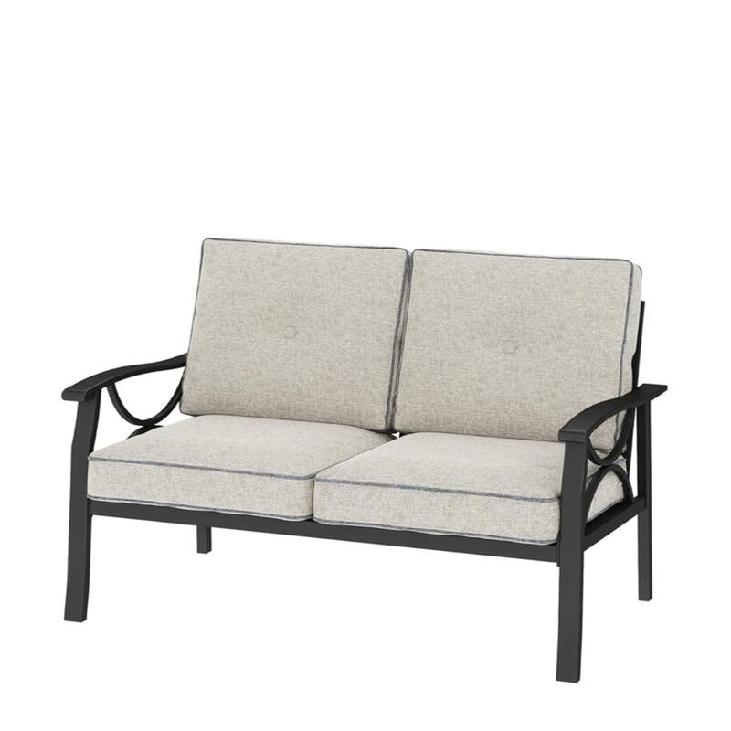 48" Metal Loveseat 2 Seats Couch Sofa, Black Frame with Gray Cushions